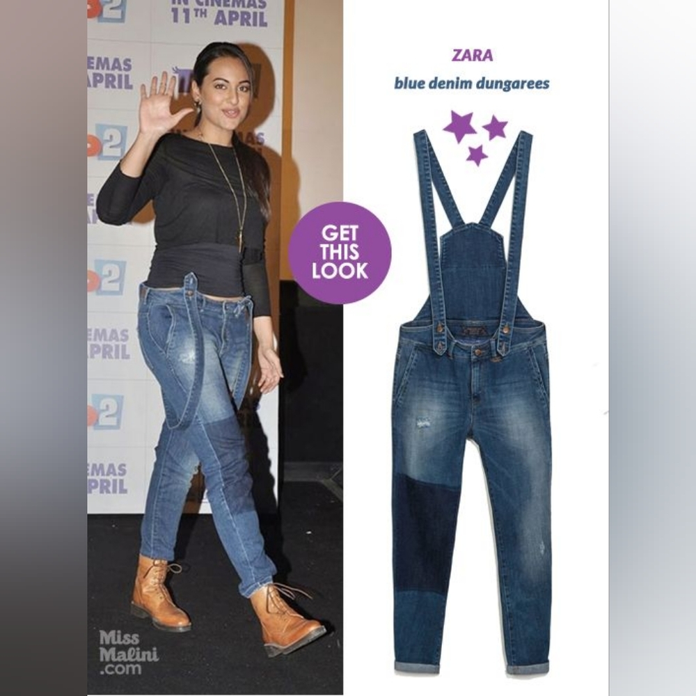 Zara dungaree denim blue overalls S